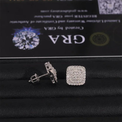 S925 Silver Three Row Full Pave Moissanite Stud Earrings - CaratixJewelry