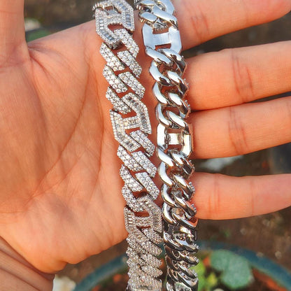 CARÁTIX 15mm Silver Cuban Link Chain Necklace – Cubic Zirconia Iced Out Hip Hop Bling Jewelry for Men | Gift