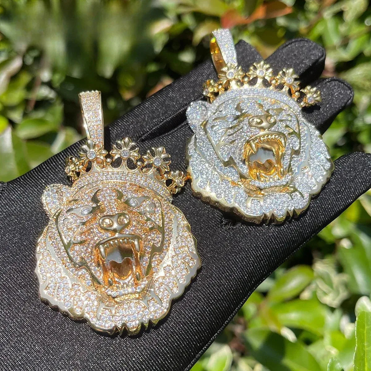 Iced Out Crowned Lion Head Pendant | Men's Real Copper CZ Necklace - CaratixJewelry