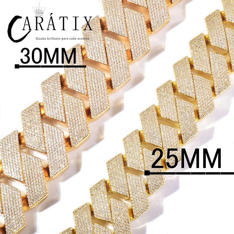 CARÁTIX 25mm/30mm Rhombus Cuban Link Chain Necklace – 5A+ CZ Iced Out Heavy Hip Hop Bling Jewelry for Men | Solid Rapper Gift