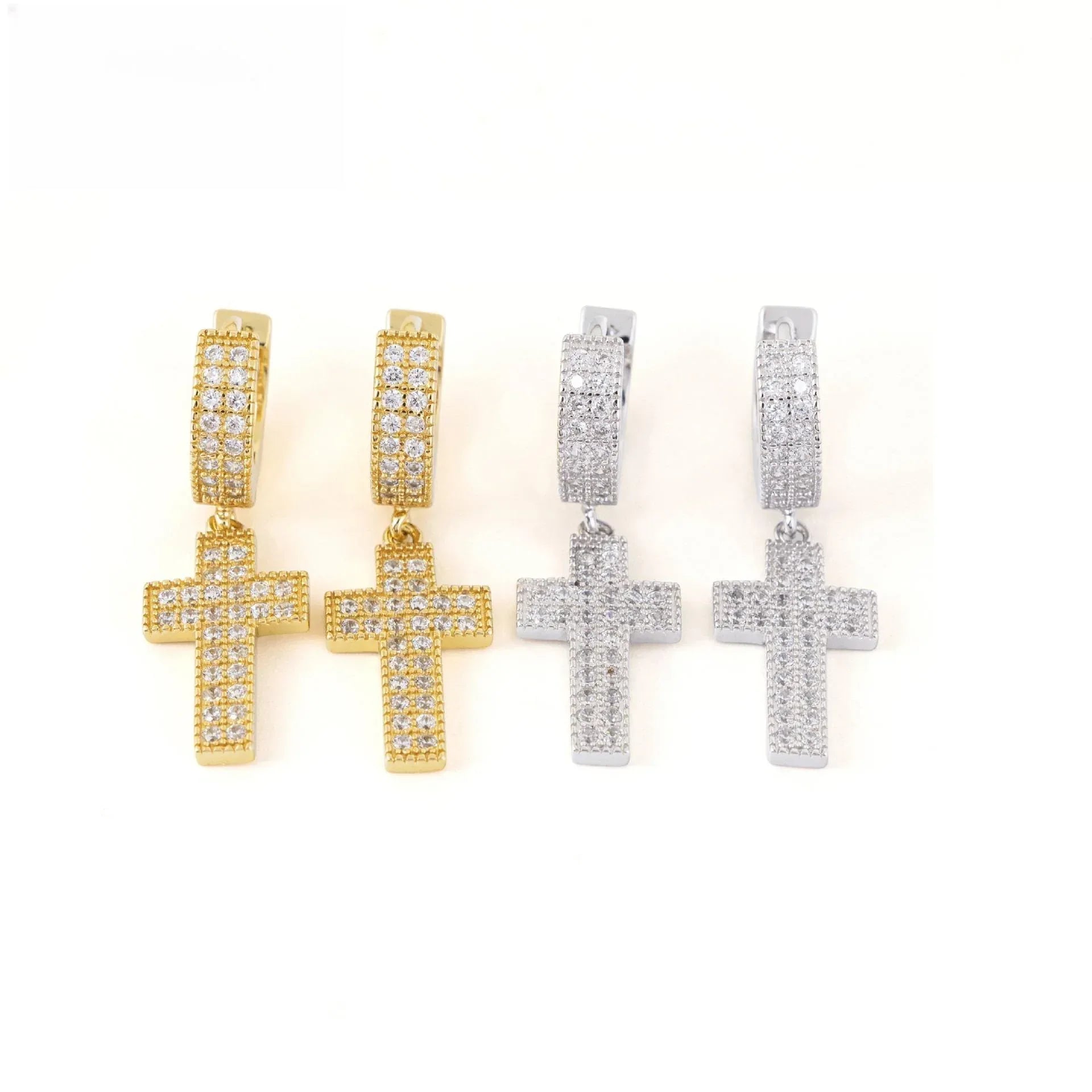 S925 Silver Cross Shape Moissanite Look Earrings for Men and Women - CaratixJewelry