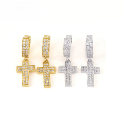 S925 Silver Cross Shape Moissanite Look Earrings for Men and Women - CaratixJewelry