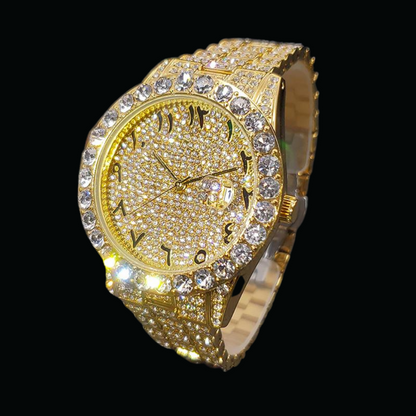 Arabic Numerals Date Iced Out Diamond Watch – Luxury Hip Hop Timepiece