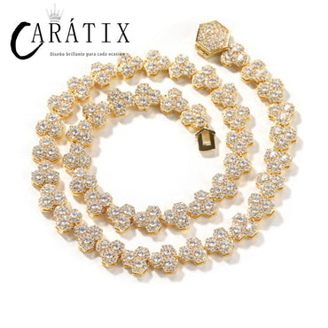CARÁTIX Honeycomb Tennis Chain | 3A+ CZ Iced Out Hip Hop Necklace for Men (Gold Silver)
