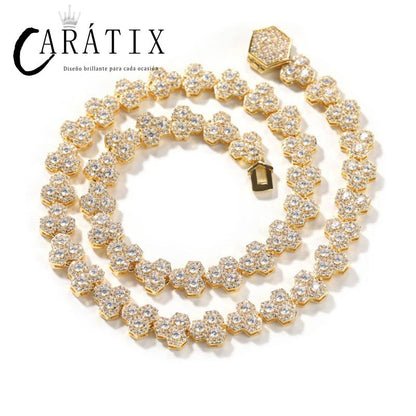 CARÁTIX Honeycomb Tennis Chain | 3A+ CZ Iced Out Hip Hop Necklace for Men (Gold Silver)