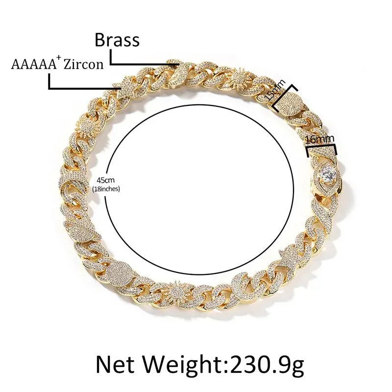 CARÁTIX Sun Star Eye Flower Cuban Link Chain Necklace – 5A+ CZ Iced Out Hip Hop Bling Jewelry for Men | Gold & Silver Rapper Gift - CaratixJewelry