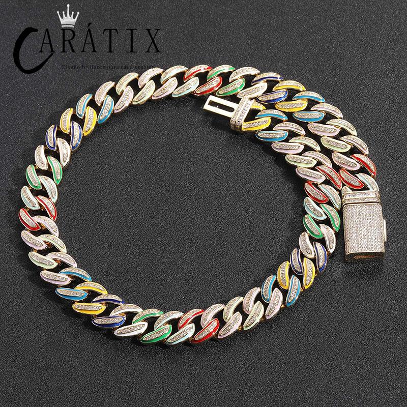 CARÁTIX 15mm Color Drip Cuban Chain | 3A+ CZ Iced Out Hip Hop Necklace for Men