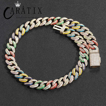 CARÁTIX 15mm Color Drip Cuban Chain | 3A+ CZ Iced Out Hip Hop Necklace for Men