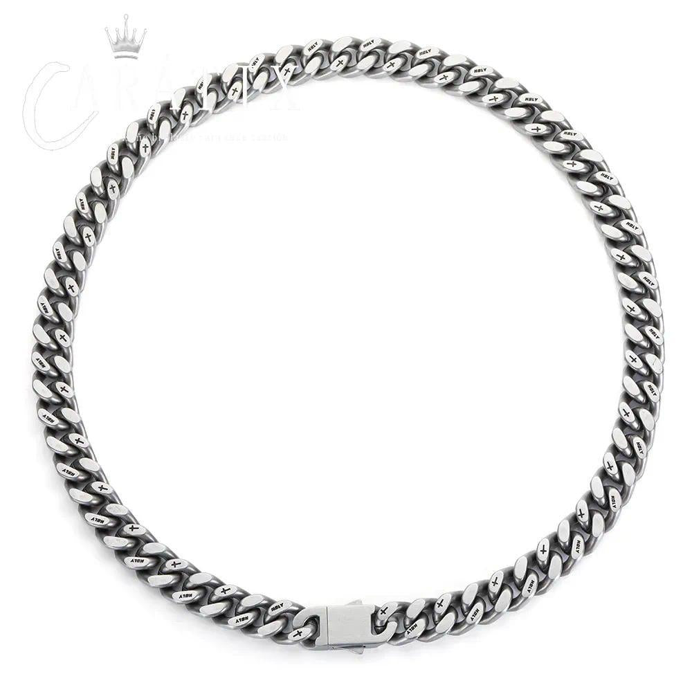 CARÁTIX - 13mm Thick Cuban Link Men Necklace with Corss Matte Black Logo Chain Hip Hop Stainless Steel Necklace Bracelet for Man Valentine's Day Gift for Men & Girls & Boys Mothers' Day Gift #Springtok