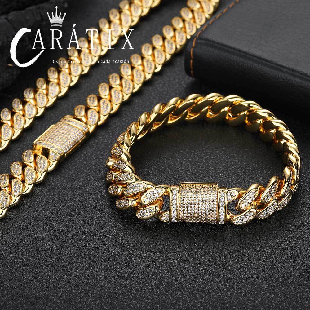 CARÁTIX 12mm Miami Cuban Link Chain Necklace – High Quality Bling Hip Hop Jewelry for Men | Iced Out Gift
