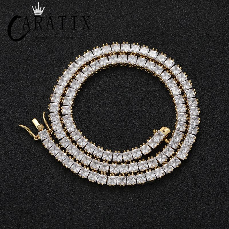 CARÁTIX - Hip Hop 4*4mm Square CZ Stone Bling Iced Out Tennis Link Chain Bracelet for Men Women Rapper Jewelry Golden Silver Color Valentine's Day Gift for Men & Girls & Boys Mothers' Day Gift #Springtok