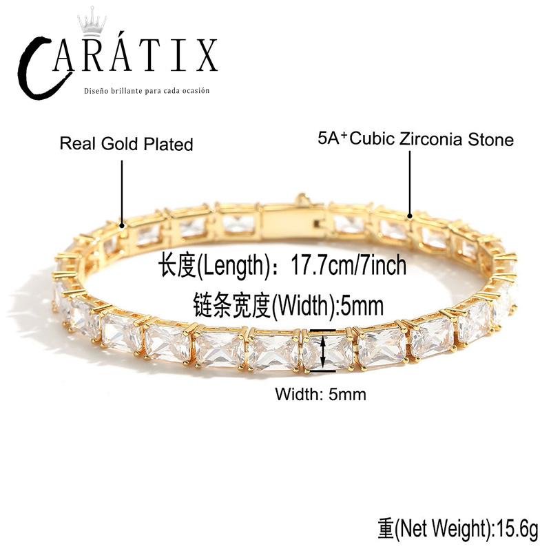 CARÁTIX Square CZ Tennis Chain | Iced Out Spring Buckle Hip Hop Necklace for Men & Women