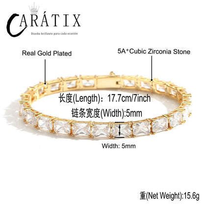 CARÁTIX Square CZ Tennis Chain | Iced Out Spring Buckle Hip Hop Necklace for Men & Women