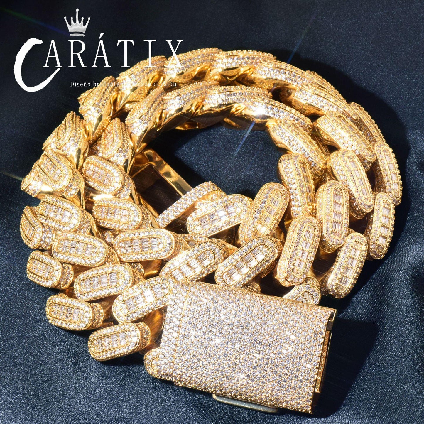 CARÁTIX 28mm T-Square Cuban Chain | Iced Out Heavy Hip Hop Necklace for Men & Women