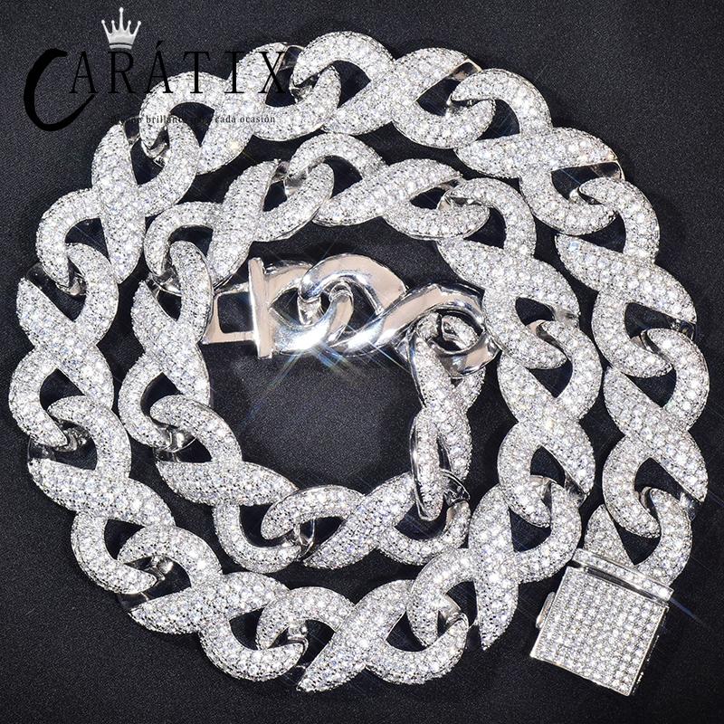 CARÁTIX - 15mm Hip Hop 5A+ CZ Stone Bling Iced Out Infinity Round Cuban Link Chain Necklace for Men Rapper Jewelry Golden Silver Color Valentine's Day Gift for Men & Girls & Boys Mothers' Day Gift #Springtok