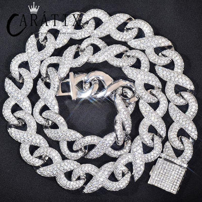CARÁTIX - 15mm Hip Hop 5A+ CZ Stone Bling Iced Out Infinity Round Cuban Link Chain Necklace for Men Rapper Jewelry Golden Silver Color Valentine's Day Gift for Men & Girls & Boys Mothers' Day Gift #Springtok