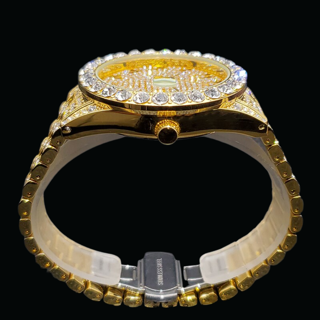 Arabic Numerals Date Iced Out Diamond Watch – Luxury Hip Hop Timepiece