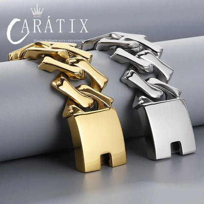 CARÁTIX - 32mm Width Stainless Steel  Golden-Plated Cuban Chain Necklace Fashionable And Personalized Jewelry For Men Gift Valentine's Day Gift for Men & Girls & Boys Mothers' Day Gift #Springtok