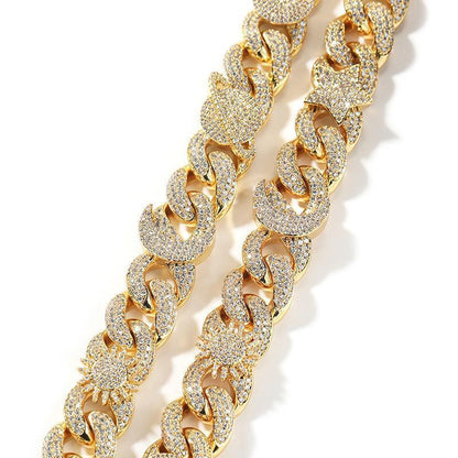 CARÁTIX Sun Star Eye Flower Cuban Link Chain Necklace – 5A+ CZ Iced Out Hip Hop Bling Jewelry for Men | Gold & Silver Rapper Gift - CaratixJewelry