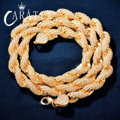 CARÁTIX - Hip Hop Full 5A+ CZ Stone Bling Ice Out Twist Link Chain Necklaces for Men Rapper Jewelry Golden Silver Color Valentine's Day Gift for Men & Girls & Boys Mothers' Day Gift #Springtok