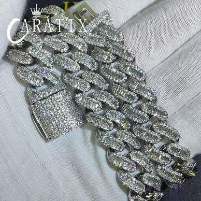 CARÁTIX 15mm White Cuban Link Chain Necklace – Rectangle CZ Iced Out Hip Hop Bling Jewelry for Men & Women | Luxury Gift