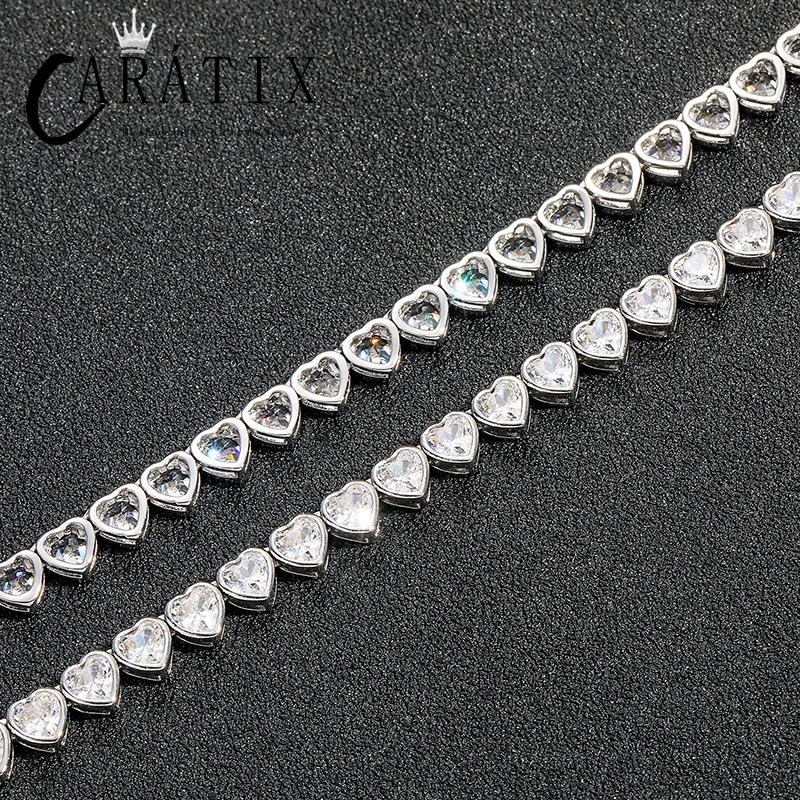CARÁTIX - Hip Hop Bing Iced Out Heart Shape CZ Stone Tennis Link Chain Chokers Necklaces for Men Women Unisex Lovers Rapper Jewelry Gift Valentine's Day Gift for Men & Girls & Boys Mothers' Day Gift #Springtok