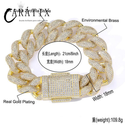 CARÁTIX Iced Out Round CZ Cuban Miami Link Chain Necklace – Hip Hop Jewelry in Gold & Silver for Men & Women