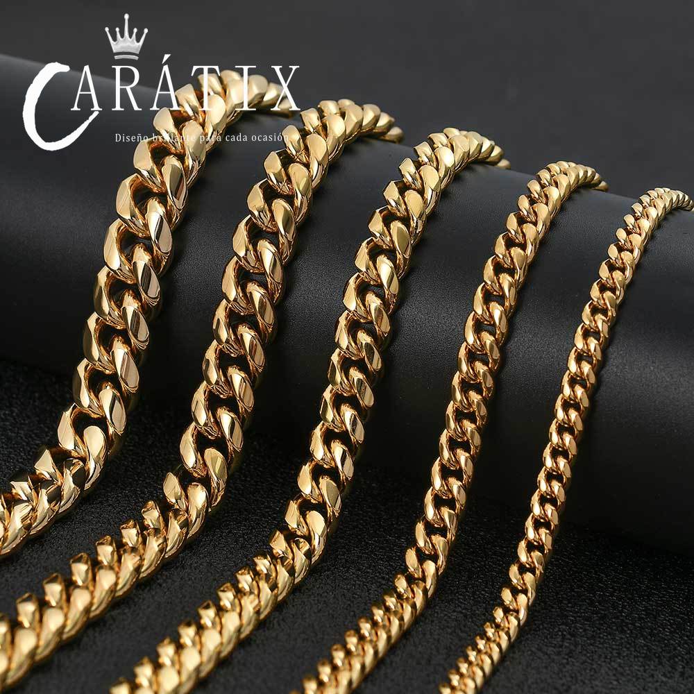 CARÁTIX - 8/14mm High-Grade Heavy Stainless Steel Cuban Link Chain Necklace Mens Hip Hop Rock Choker Jewelry 7-26inch Valentine's Day Gift for Men & Girls & Boys Mothers' Day Gift #Springtok