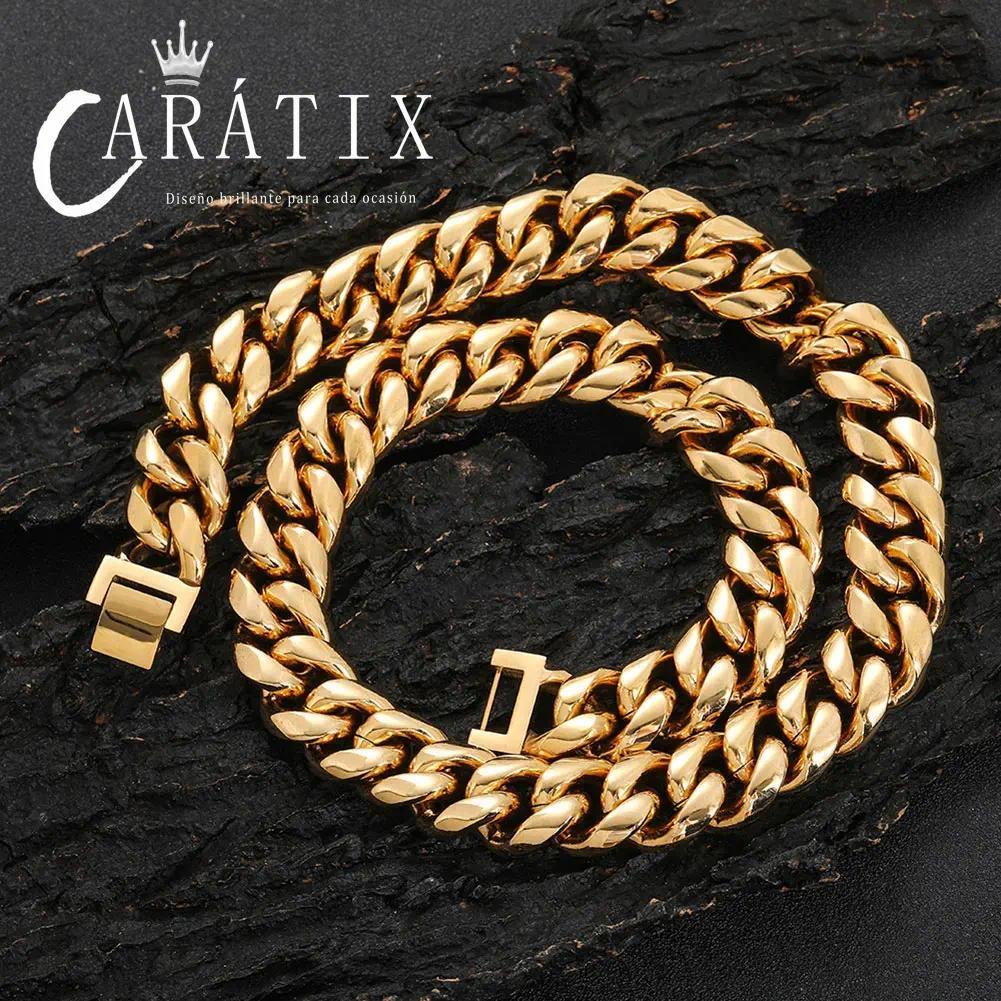CARÁTIX - 2024 Fashion New Hip Hop Stainless Steel 18 k  Miami Cuban Link Chain Men Necklace Jewelry Valentine's Day Gift for Men & Girls & Boys Mothers' Day Gift #Springtok