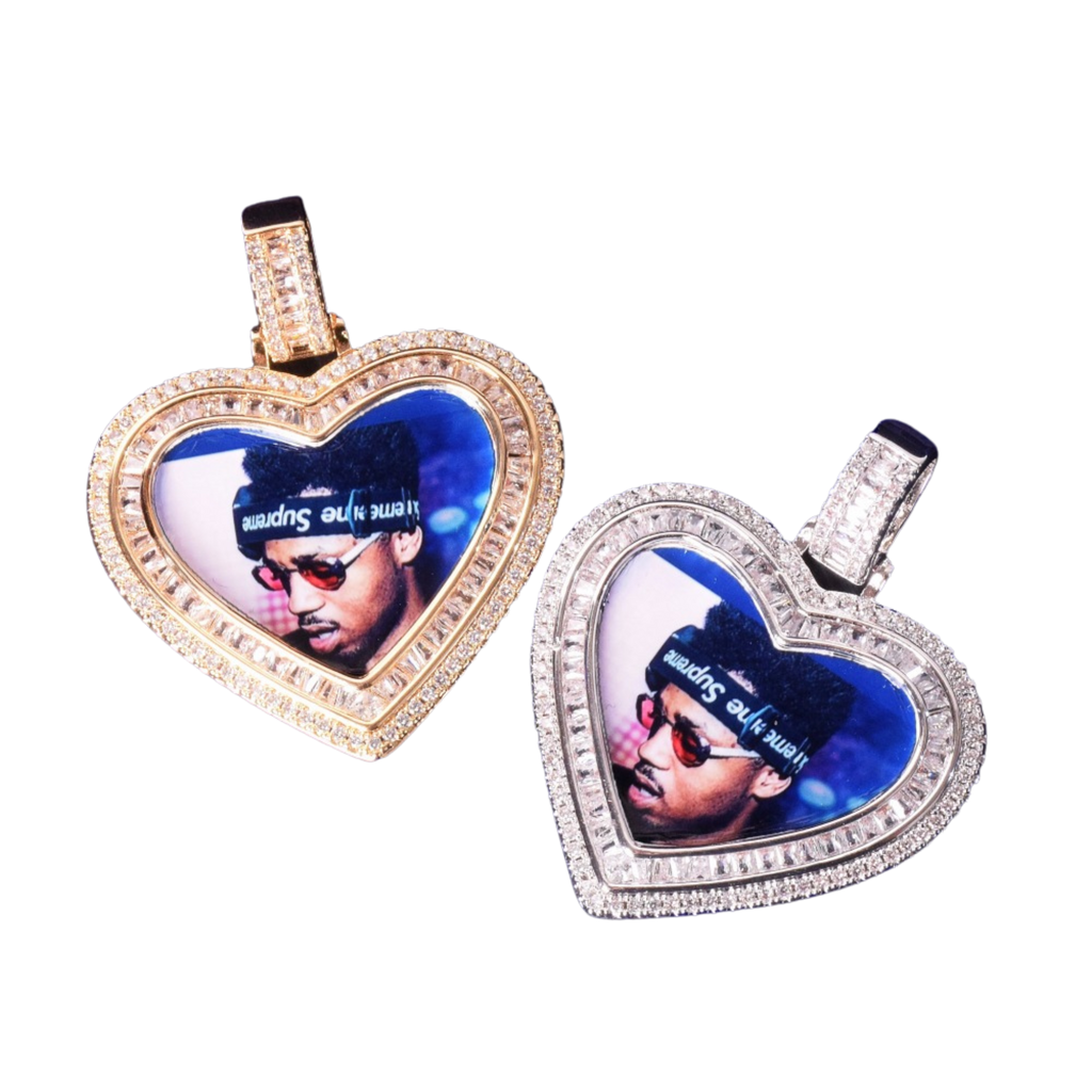 Heart Baguette Custom Photo Picture Pendant Necklace