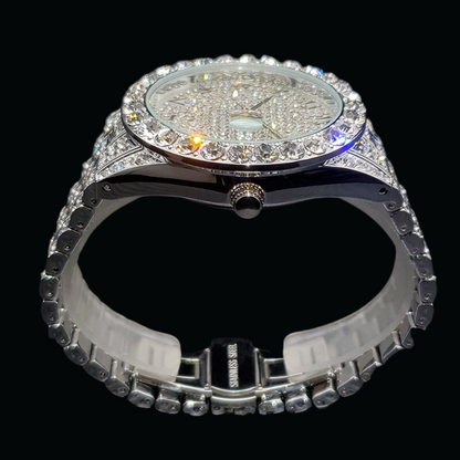Arabic Numerals Date Iced Out Diamond Watch – Luxury Hip Hop Timepiece