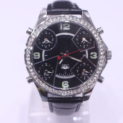 Rhinestone Starburst Watch Big Face Unisex Leather | Caratix