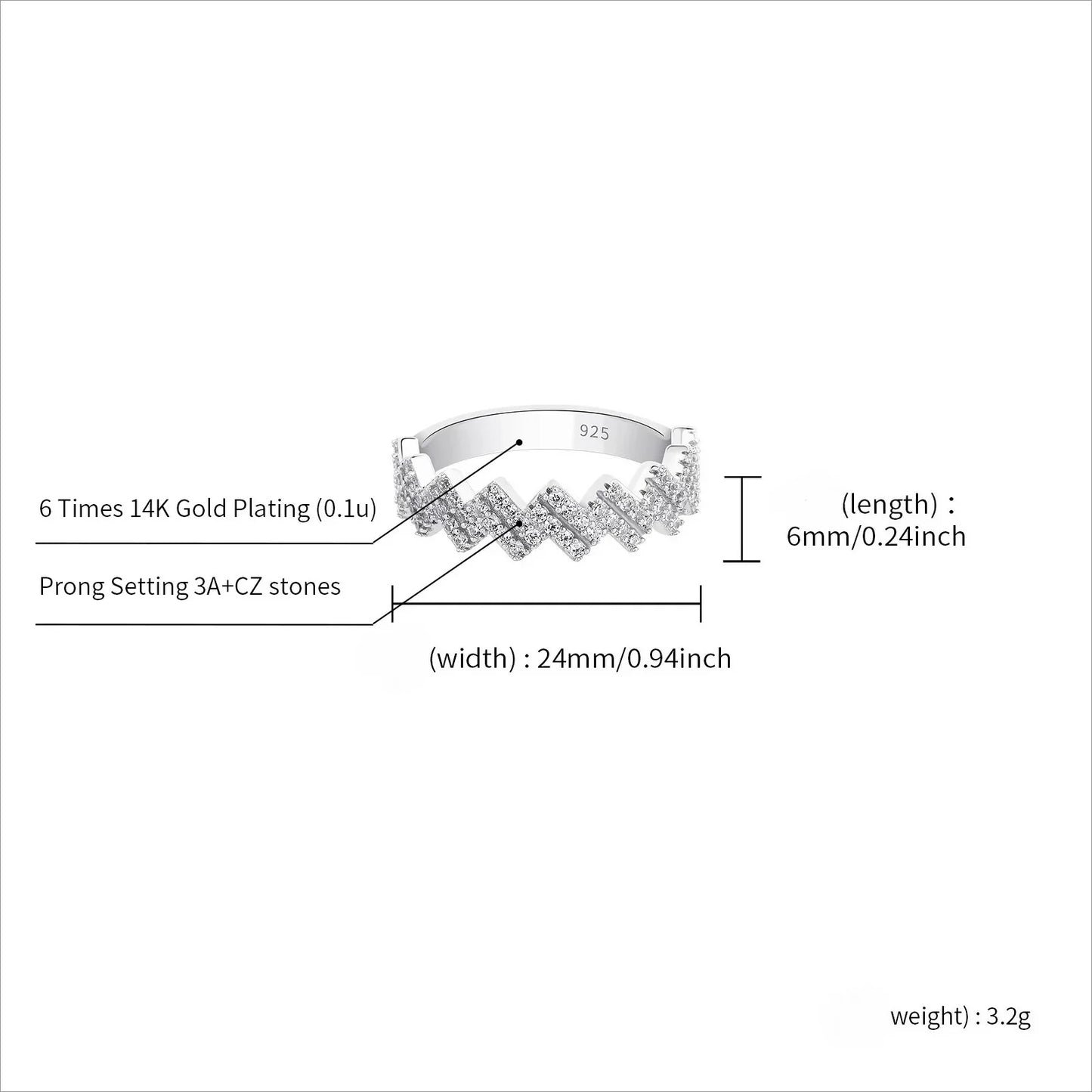 S925 Sterling Silver Wavy Band | Iced Out Ripple Ring | Caratix