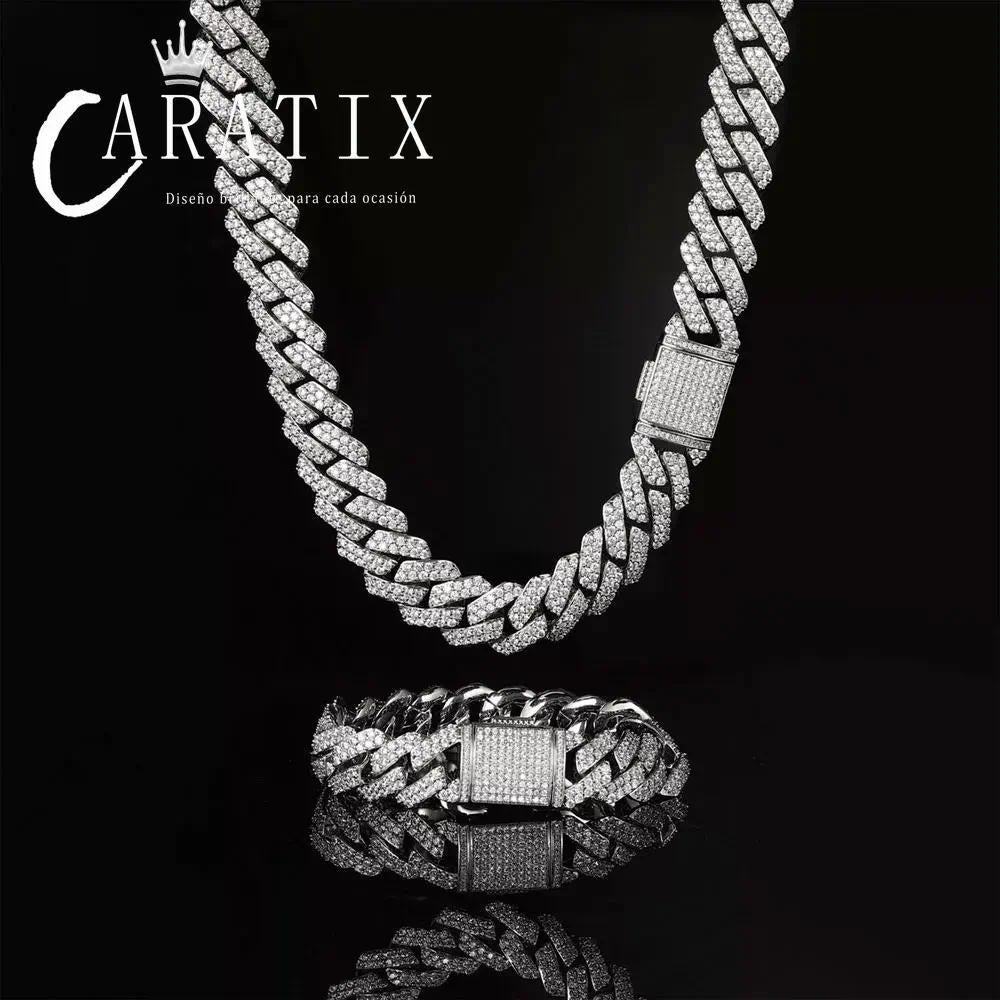 CARÁTIX 15mm White Plated Cuban Link Chain Necklace – Cubic Zirconia Iced Out Hip Hop Choker Jewelry for Men | Gift