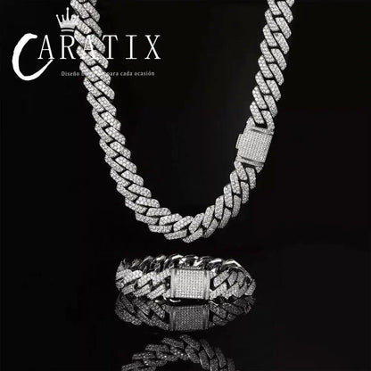 CARÁTIX 15mm White Plated Cuban Link Chain Necklace – Cubic Zirconia Iced Out Hip Hop Choker Jewelry for Men | Gift