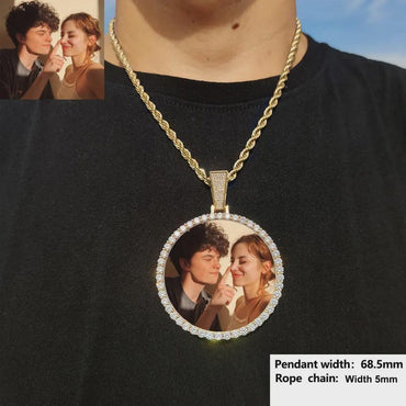 68.5MM 18K Gold Plated Custom Made Photo Bling Big Medallions Necklace Pendant Men Hip Hop Picture Jewelry Gift Free Custom Text - CaratixJewelry