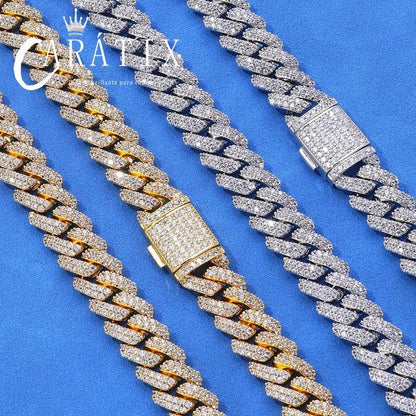 CARÁTIX 12MM 2-Row Miami Cuban Chain Necklace – Copper & CZ Iced Out Hip Hop Jewelry for Men & Women