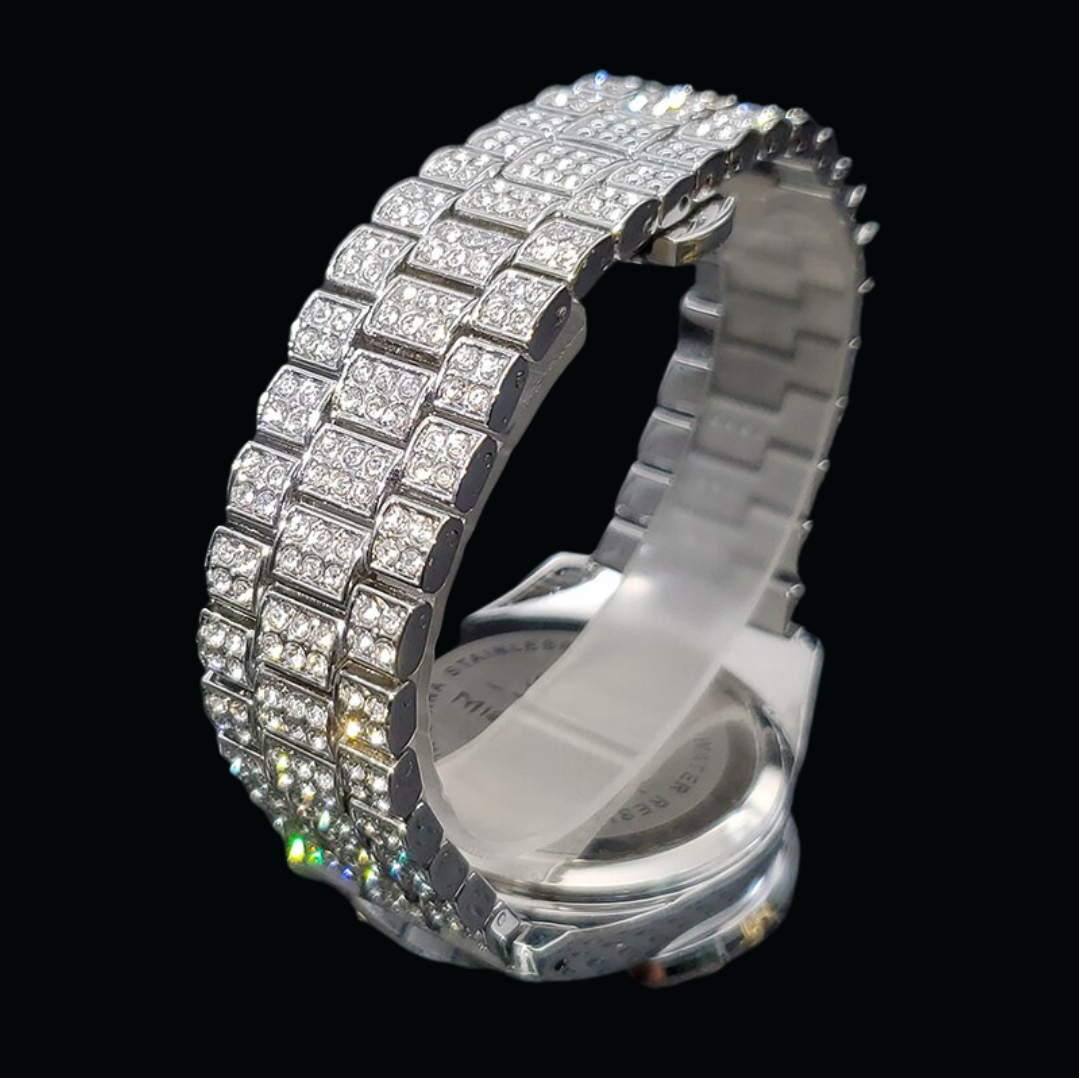 Arabic Numerals Date Iced Out Diamond Watch – Luxury Hip Hop Jewelry Watch for Men