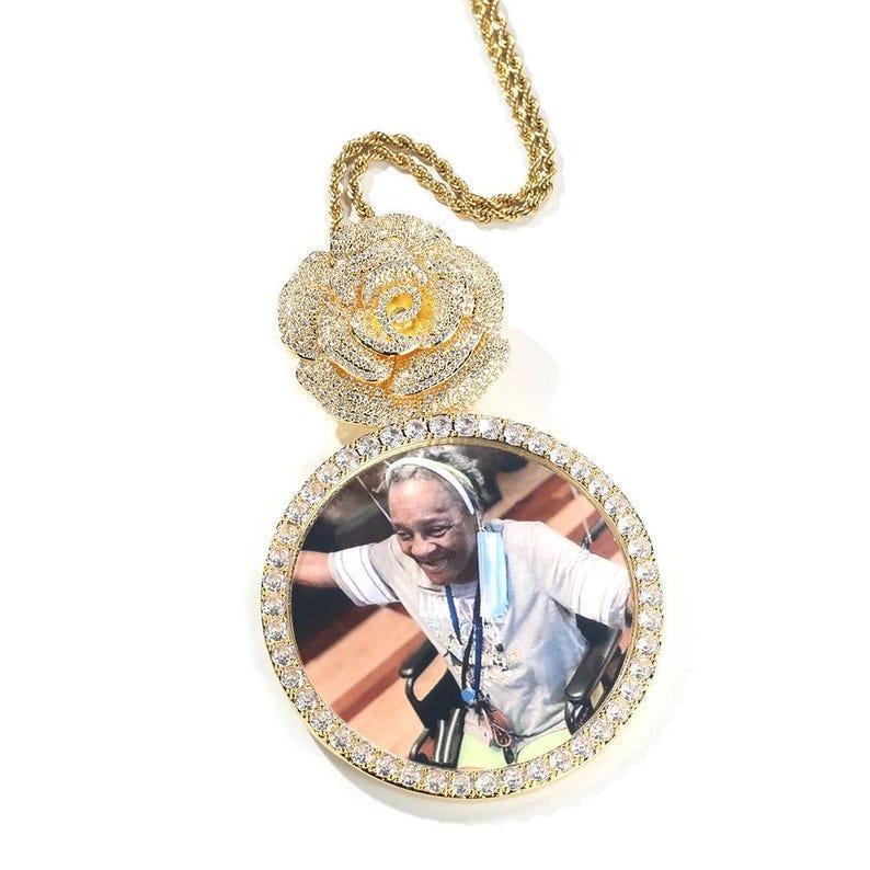 6.8CM Large Round Custom Photo Pendant Necklace For Women Men Micro Paved CZ Rose Bail DIY Picture Memory Jewelry - CaratixJewelry