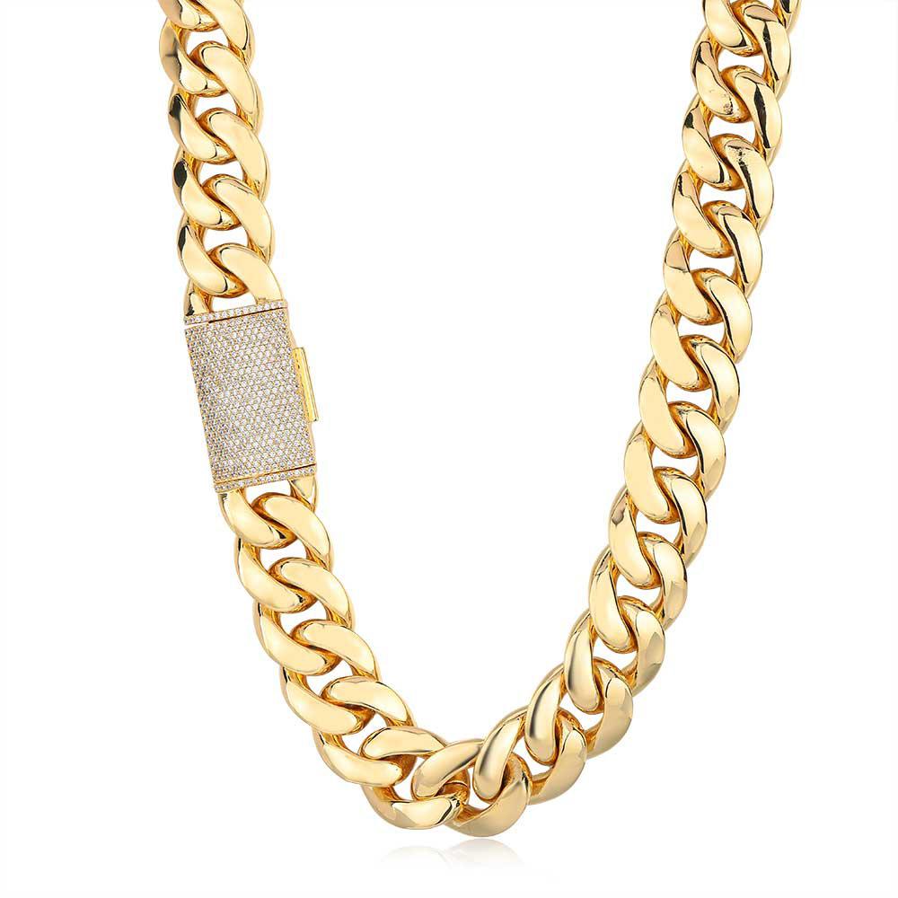 CARÁTIX 12mm/22mm Lock Miami Cuban Link Chain Necklace – 5A CZ Iced Out Hip Hop Bling Jewelry for Men | Brass Thick Design