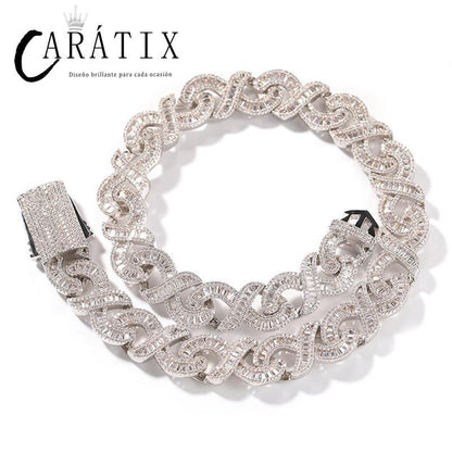 CARÁTIX 15mm Iced Out Cuban Link Chain Necklace – 3A+ CZ Round Infinity Hip Hop Bling Jewelry for Men | Rapper Gift