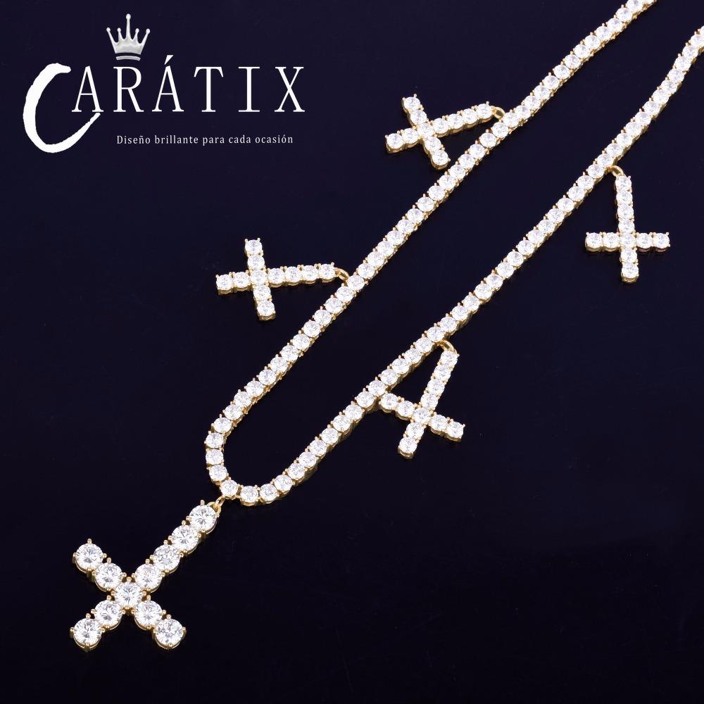 CARÁTIX Zircon Cross Pendant Necklace – Golden Hip Hop Chain Jewelry for Men & Women