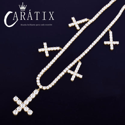 CARÁTIX Zircon Cross Pendant Necklace – Golden Hip Hop Chain Jewelry for Men & Women