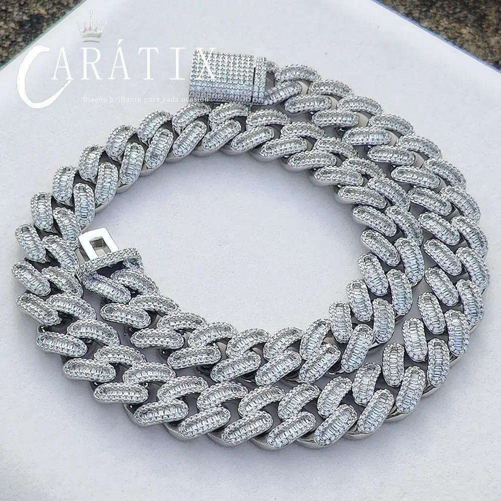 CARÁTIX 15MM Cuban Link Chain Necklace – Bling Hip Hop Jewelry with CZ Prong & Mixed Inlay Zircon for Men & Women