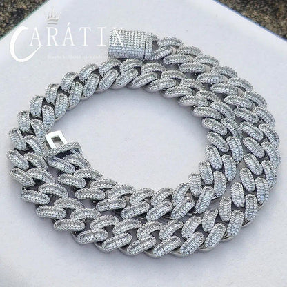 CARÁTIX 15MM Cuban Link Chain Necklace – Bling Hip Hop Jewelry with CZ Prong & Mixed Inlay Zircon for Men & Women