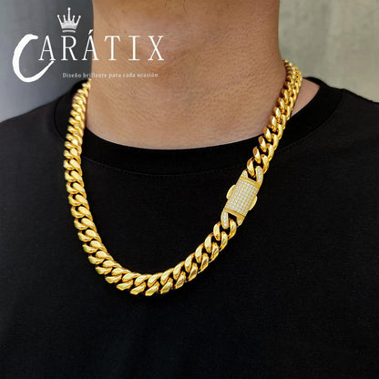 CARÁTIX Stainless Steel Cuban Link Chain Necklace – Golden Clasp Hip Hop Jewelry for Men & Women