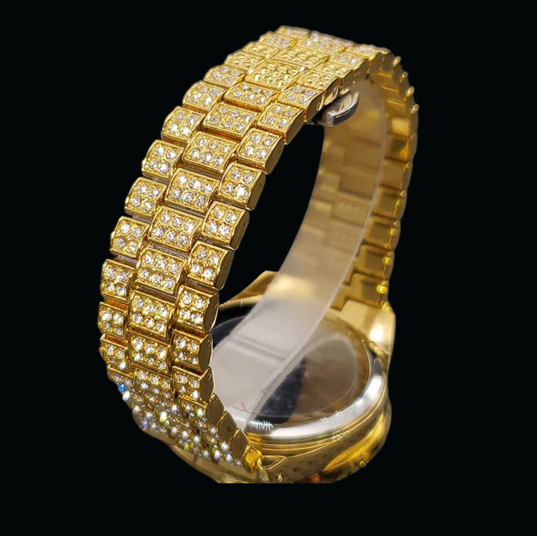 Arabic Numerals Date Iced Out Diamond Watch – Luxury Hip Hop Timepiece