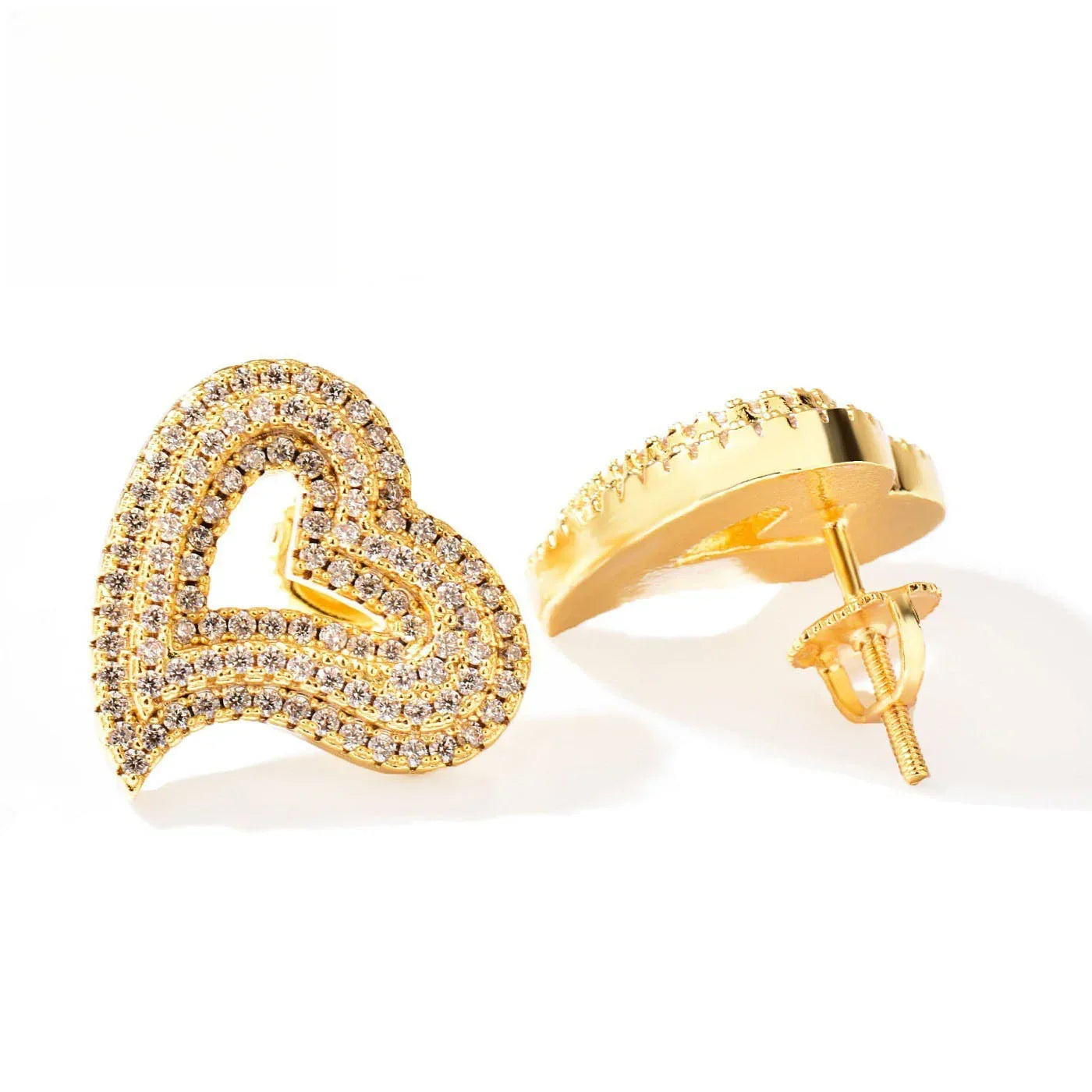 Iced Out Hollow Heart Zircon Stud Earrings | Retro Luxury Hip Hop Jewelry | Caratix Jewelry - CaratixJewelry