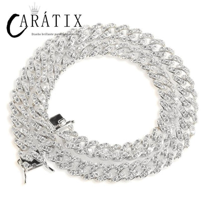 CARÁTIX - 14"-20" Hip Hop Claw Set AAA+ CZ Stone Bling Iced Out 8MM wide Cuban Link Chain Chokers Necklaces for Men Women Rapper Jewelry Valentine's Day Gift for Men & Girls & Boys Mothers' Day Gift #Springtok