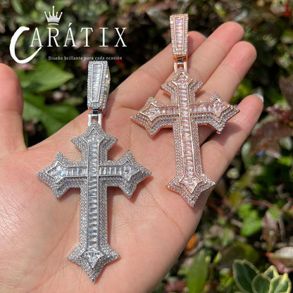CARÁTIX Bubble Letter Iced Out Cross Necklace – Copper Hip Hop CZ Jewelry for Men & Women